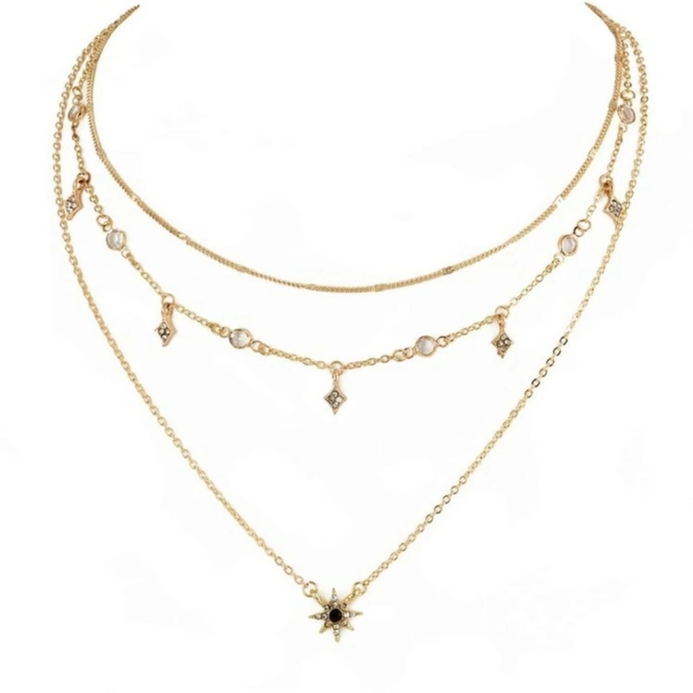 Star Charm Layered Chain Necklace Gold